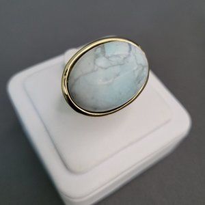 Womens Gold Tone Light Blue Oval Howlite Gemstone Chunky Fashion Ring Size 6